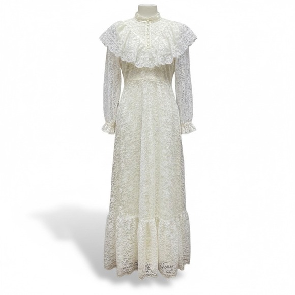 The Unbranded Brand Dresses & Skirts - Vintage 80s Union Made Wedding Dress S Cream Lacey Long Sleeve Modest Victorian